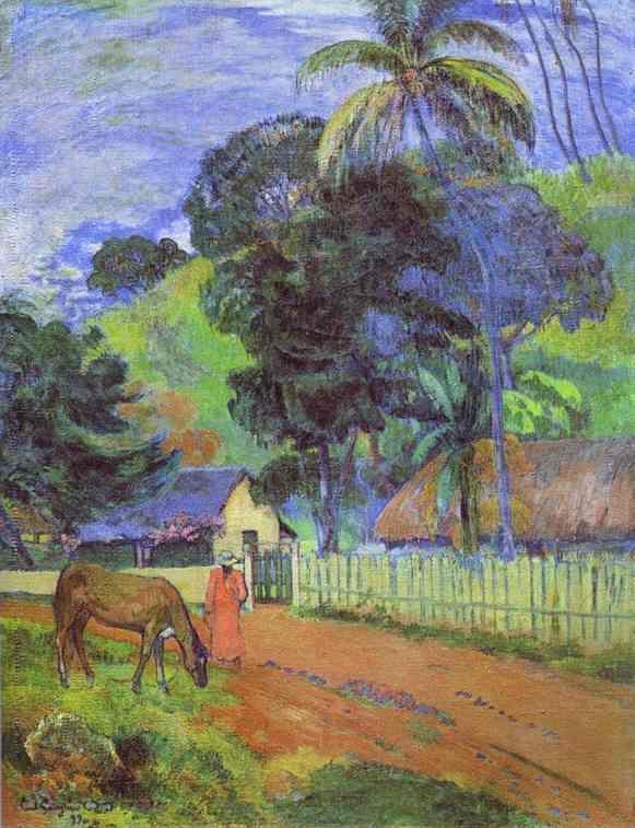 Horse on Road, Tahitian Landscape - Paul Gauguin Painting